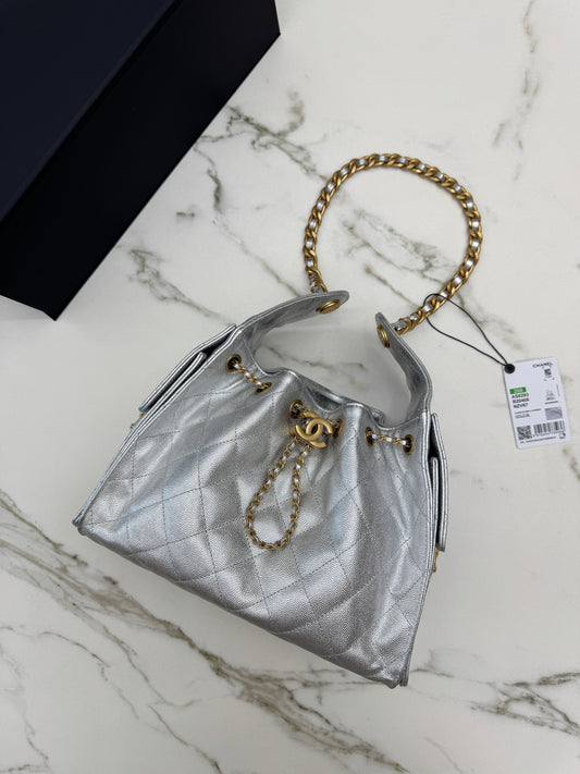 CHANEL 25Bag Small 銀色荔枝皮