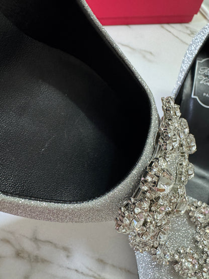 RV 銀色細閃 鑽扣高跟鞋 6cm