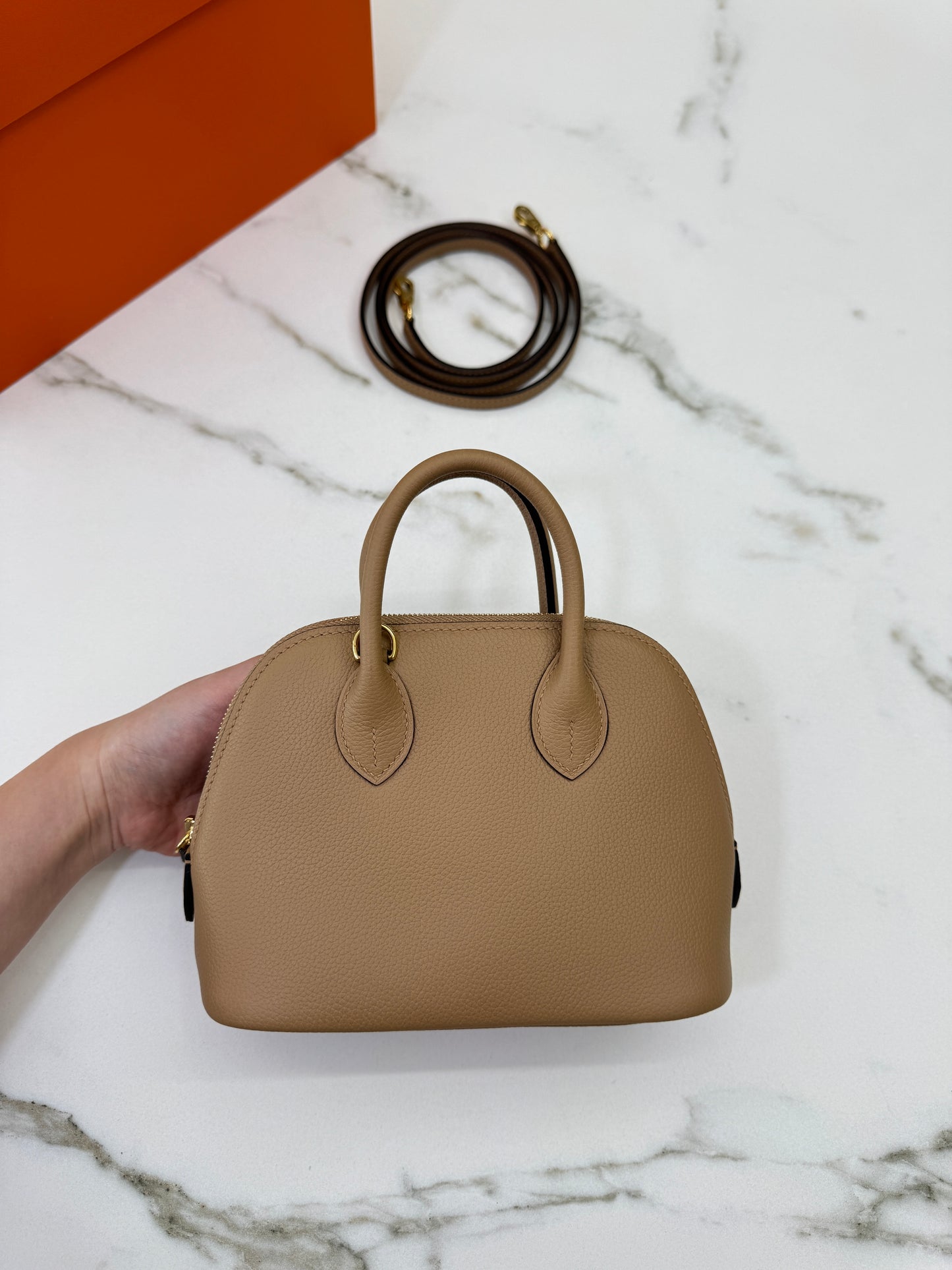 HERMES Mini Bolide 奶茶色金扣 Evercolor Chai GHW