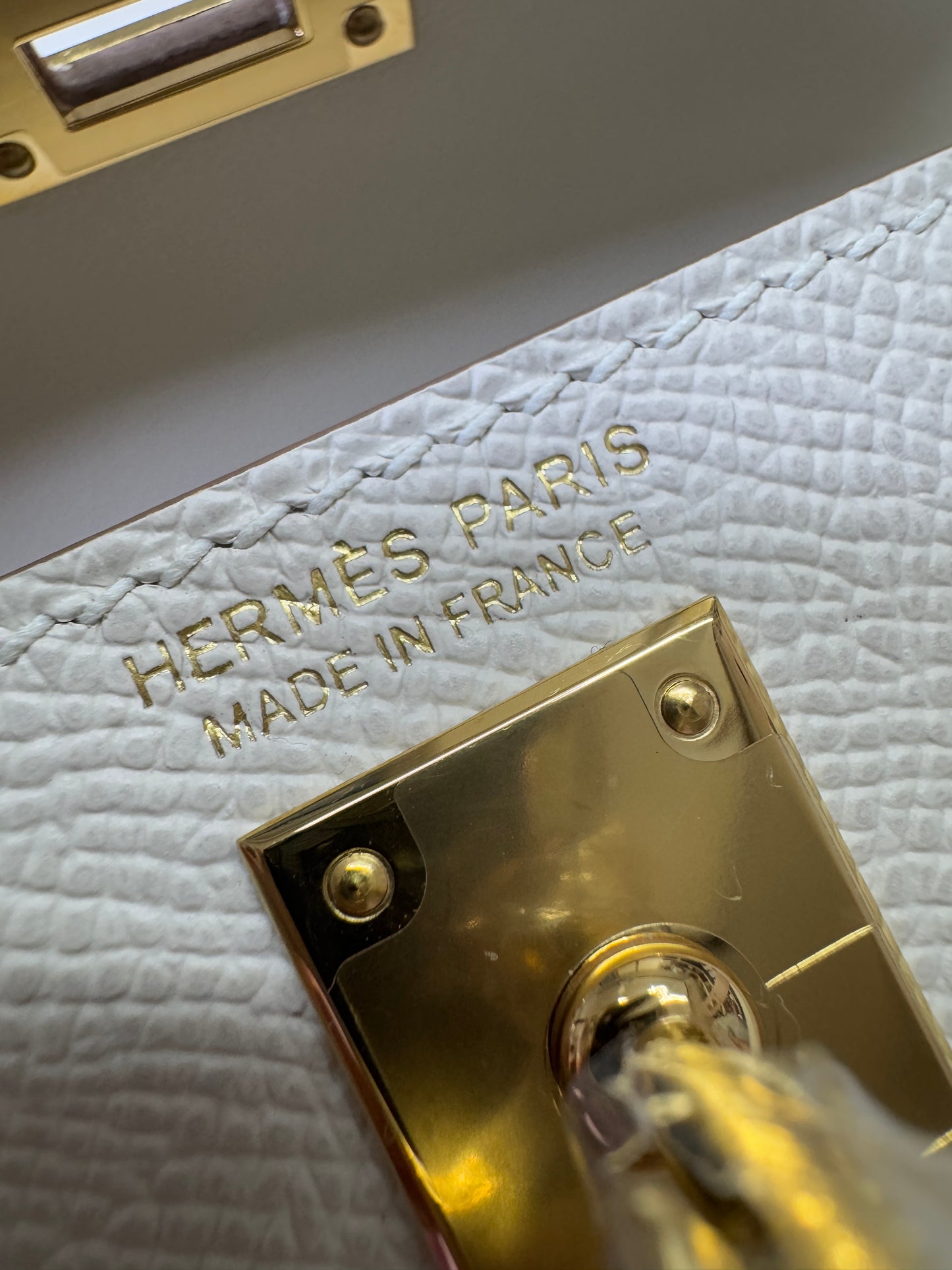 HERMES Mini Kelly II 奶昔白金扣 Epsom Craie GHW