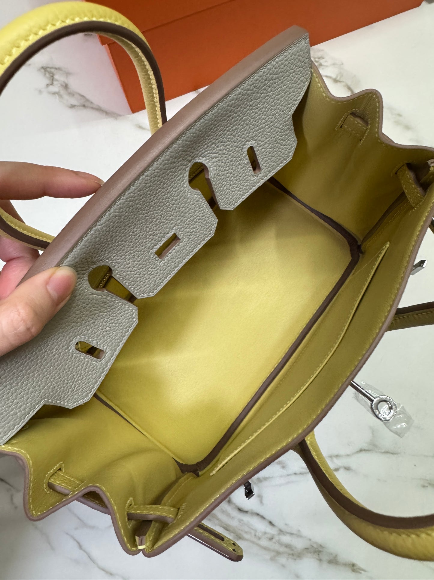 HERMES Birkin25 SO 珍珠灰拼小雞黃 Togo PHW