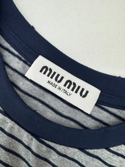 MIU MIU 做舊條紋長袖T恤