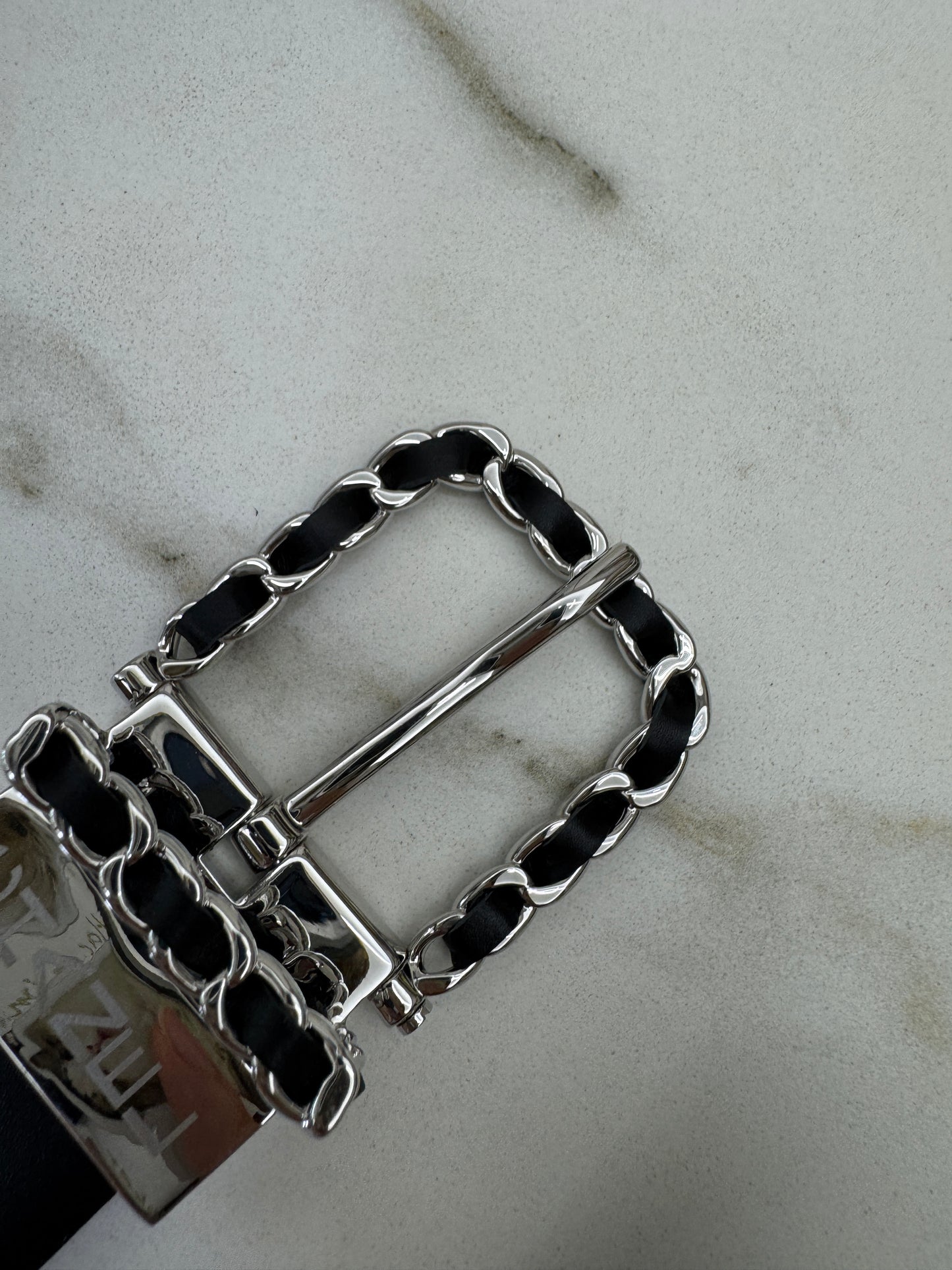 CHANEL Belt 雙面皮帶銀扣 酒紅拼黑