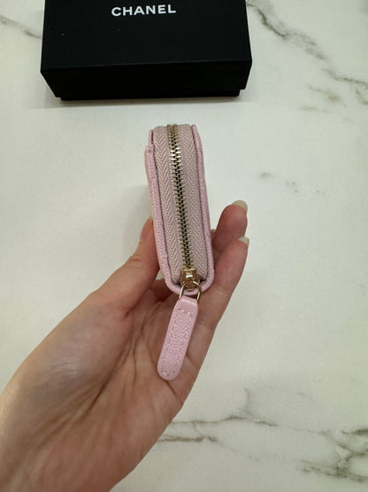 CHANEL Cardholder 拉鍊零錢包 24P櫻花粉