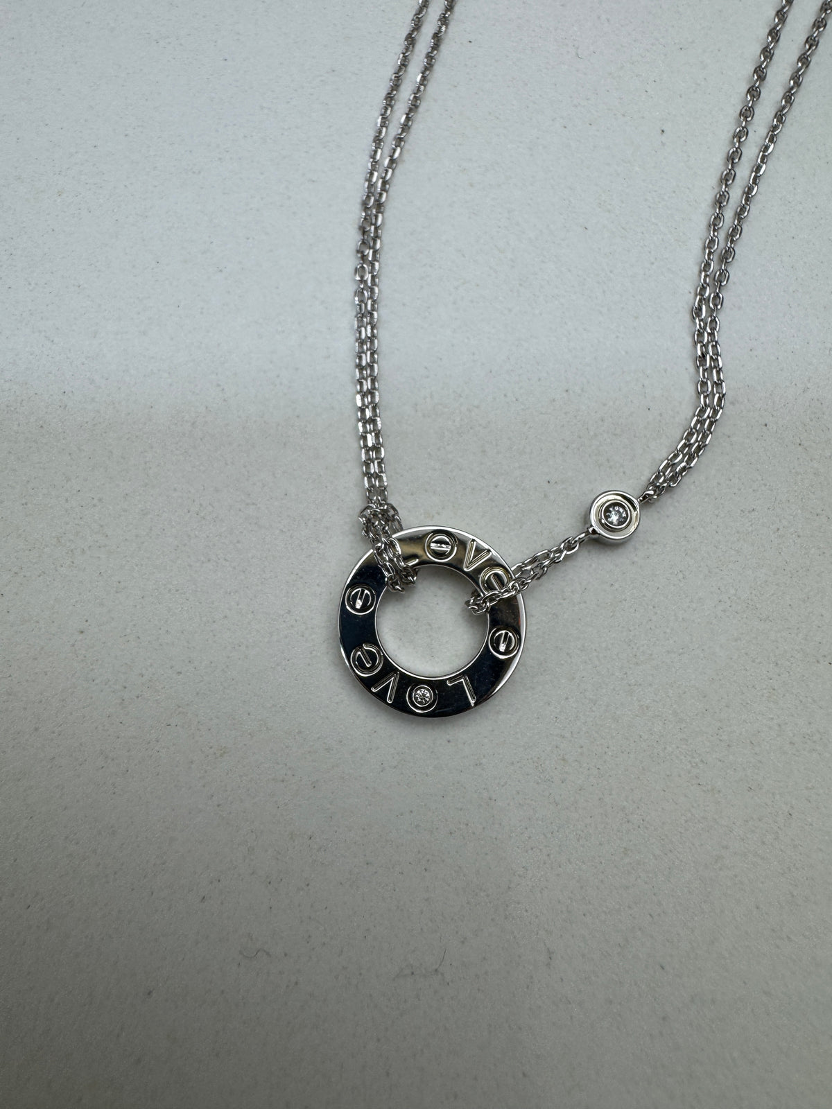 CARTIER Love 雙層小圓餅項鏈 白金色