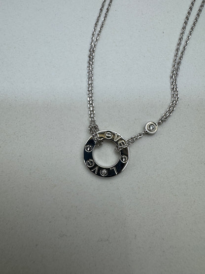 CARTIER Love 雙層小圓餅項鏈 白金色
