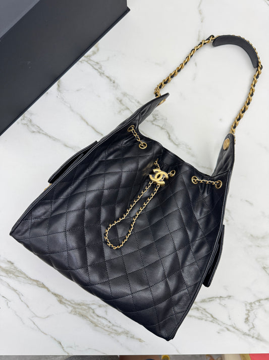 CHANEL 25Bag Medium 黑色荔枝皮