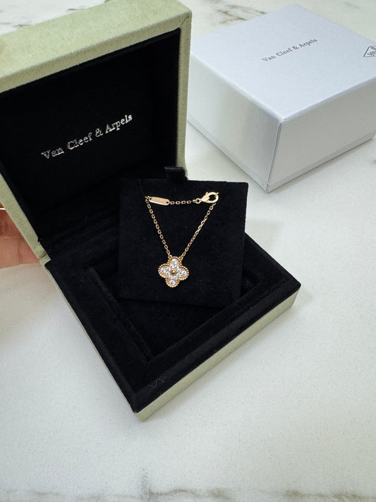 VCA Vintage Alhambra Necklace 滿鑽玫瑰金項鏈