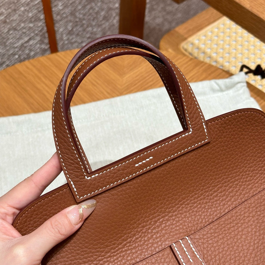 HERMES Halzan 25 金棕色 金扣 Gold TC