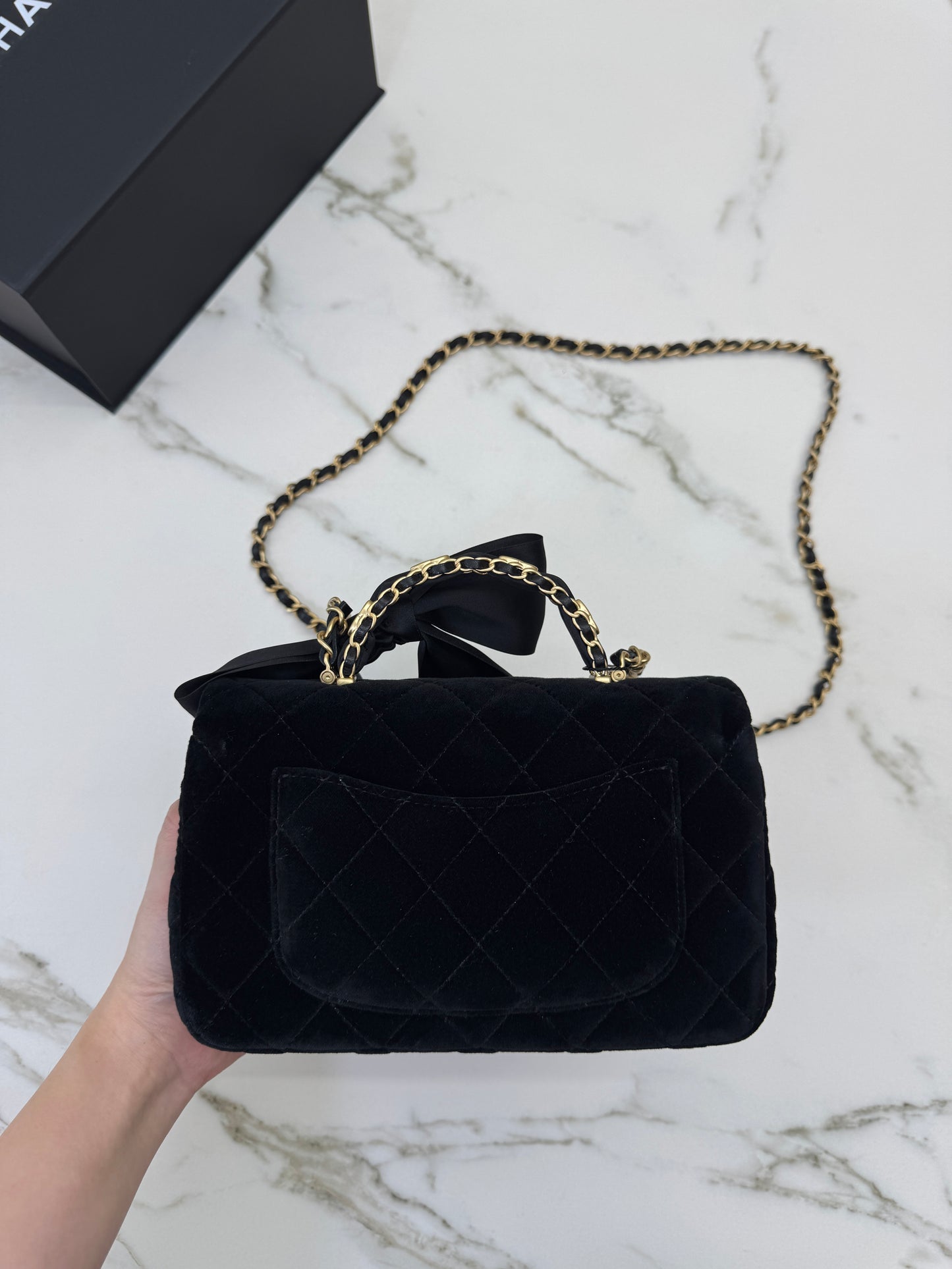 CHANEL 25K 蝴蝶結絲絨 Mini CF Top Handle