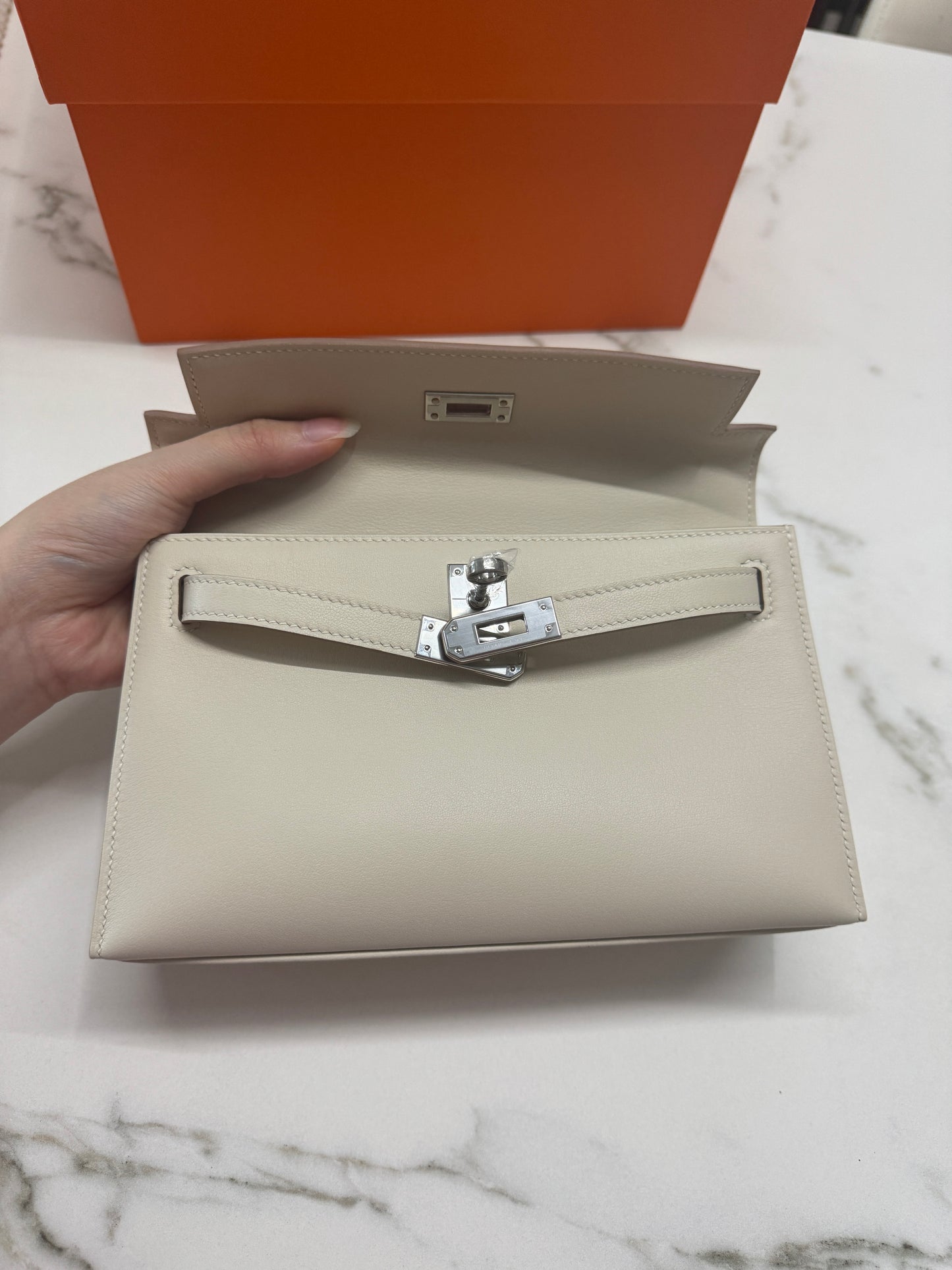 HERMES Mini Kelly I 奶昔白銀扣 Kelly 一代 Kelly Pochette