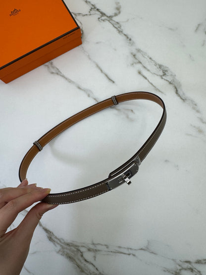 HERMES Kelly Belt 大象灰銀扣（手縫蠟線）