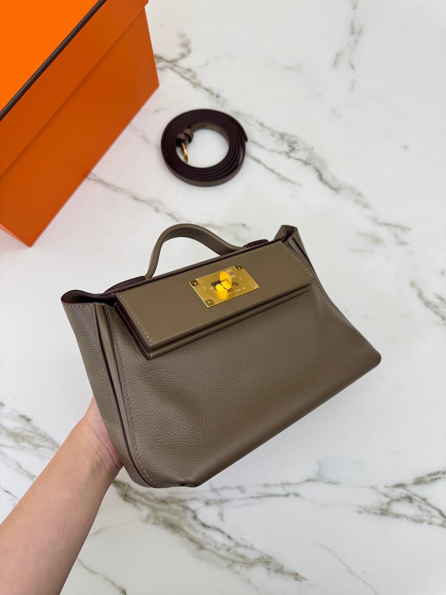 HERMES Mini 2424 大象灰金扣 Evercolor Etoupe GHW