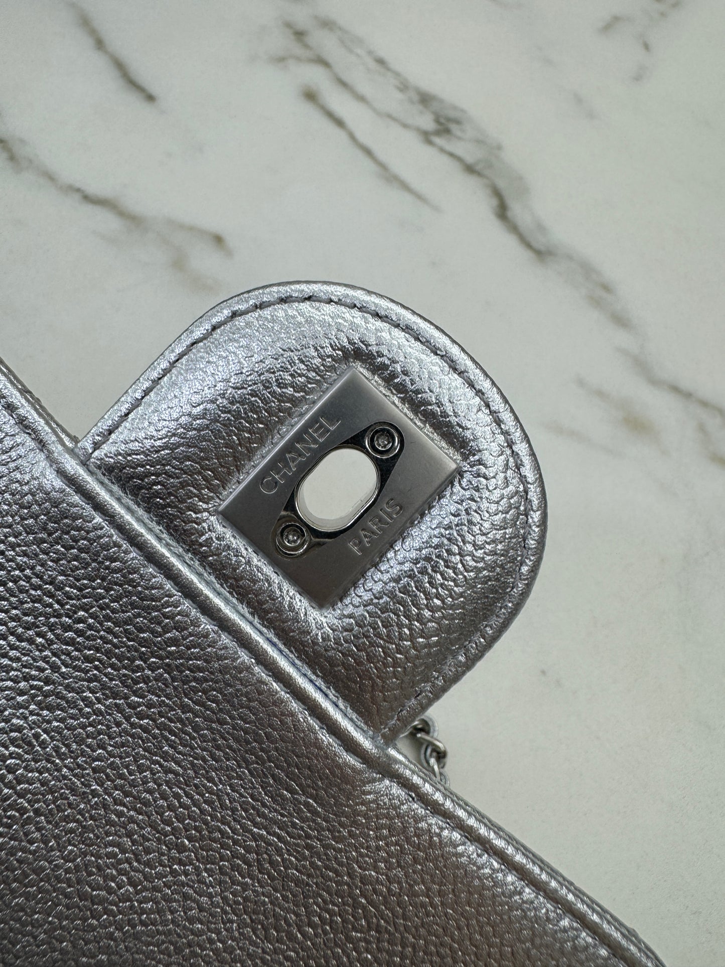 CHANEL 25B調節扣 銀色方胖子 Mini CF Square Caviar Calfskin