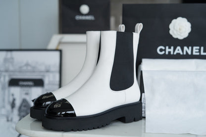 CHANEL 厚底切爾西 Chelsea Boots￼黑白拼色 22c