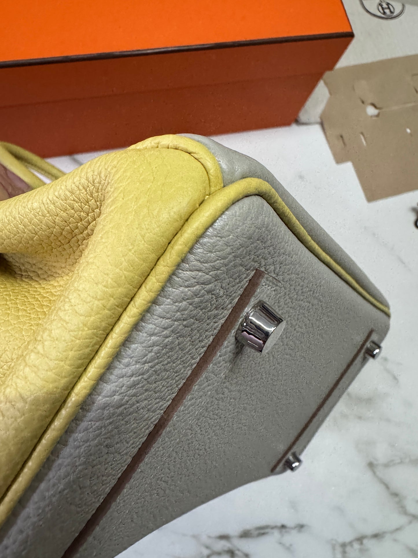 HERMES Birkin25 SO 珍珠灰拼小雞黃 Togo PHW