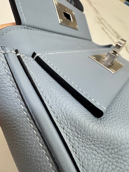 HERMES Mini 2424 亞麻藍銀扣 Evercolor Blue Lin PHW