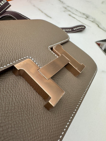 HERMES Mini Constance 大象灰 Epsom 玫瑰金扣