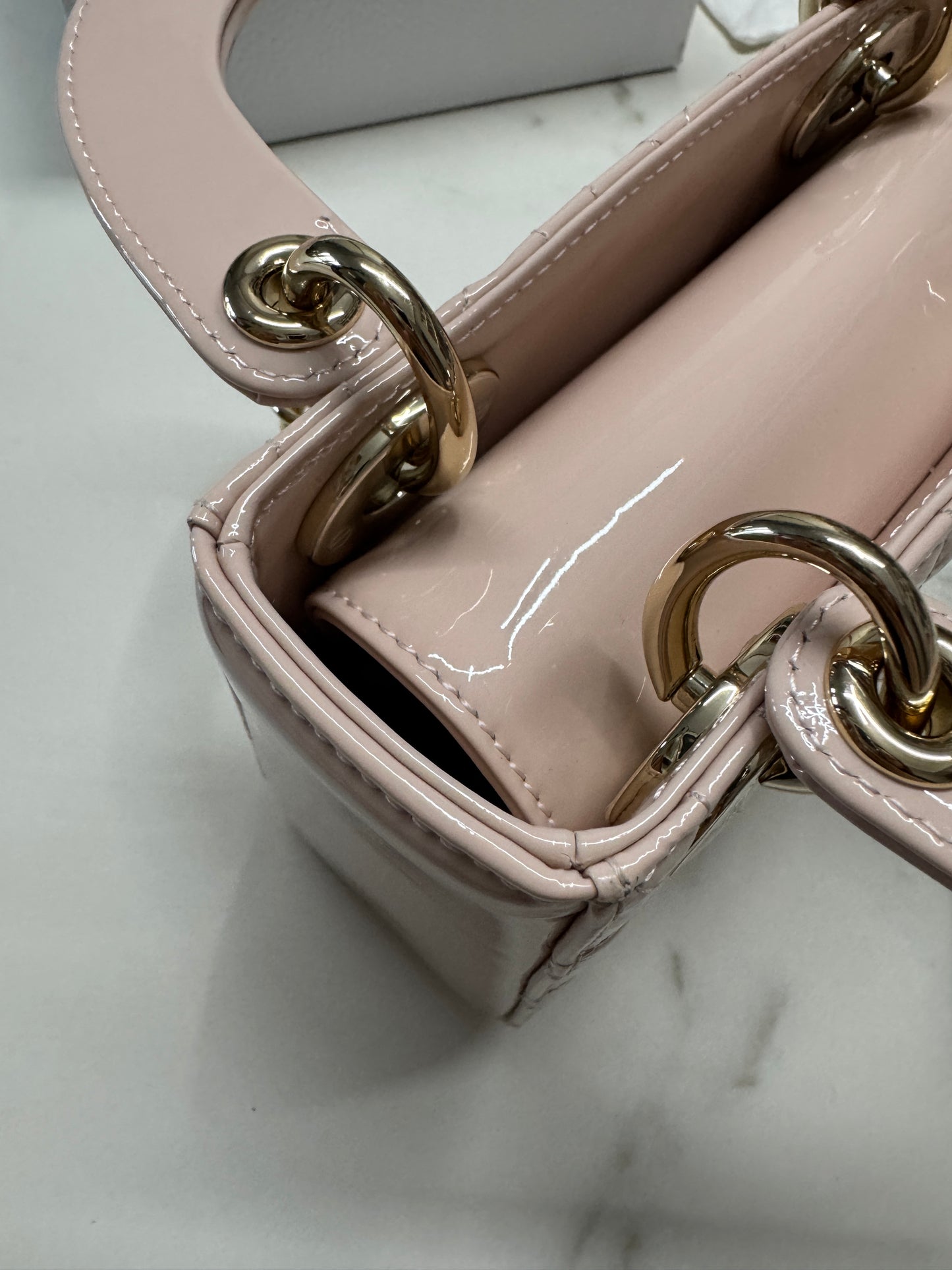 DIOR Lady Mini 三格 漆皮 淡粉 light Pink