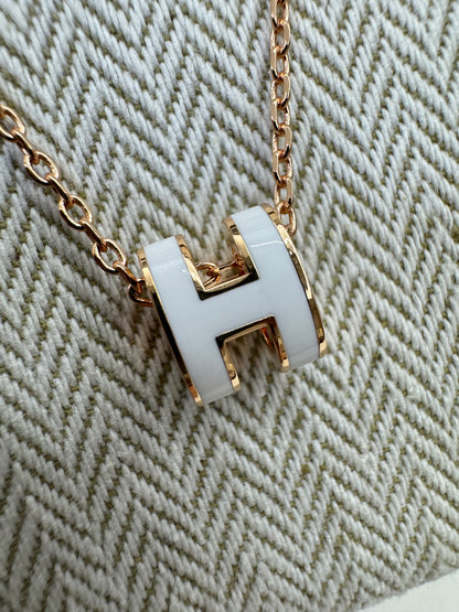 HERMES Mini Pop H 白色玫瑰金項鏈