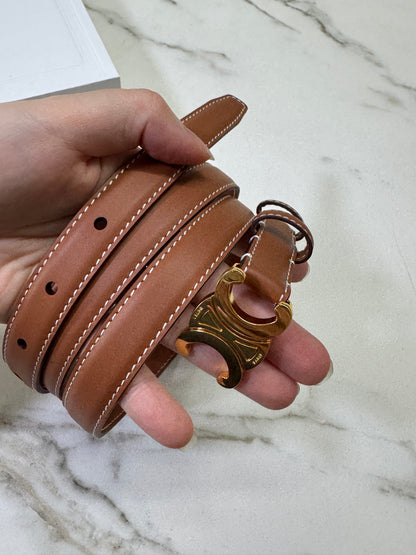 CELINE Triomphe 凱旋門皮帶1.8cm 金扣 棕色