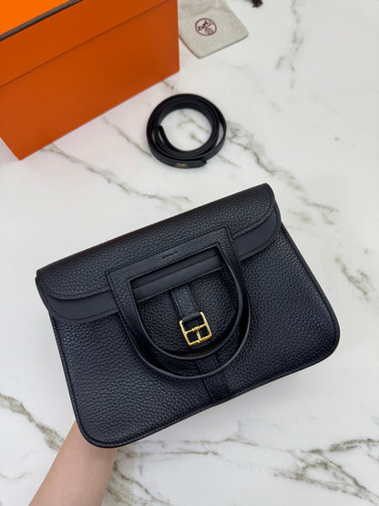 HERMES Halzan 25 黑金 Noir TC GHW