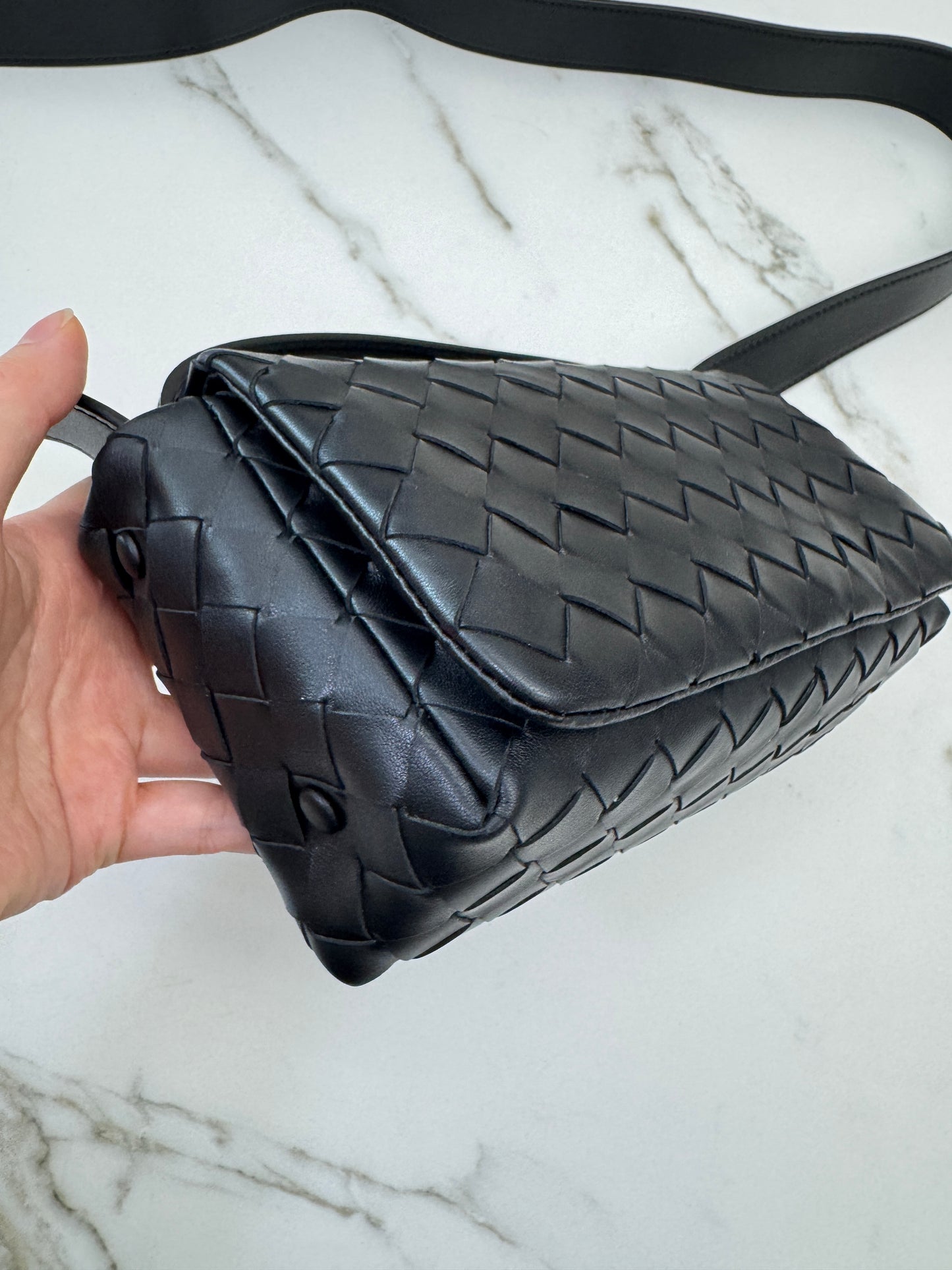BV Intrecciato Mini Bag with Flap Black