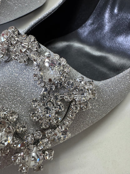 RV 銀色細閃 鑽扣高跟鞋 6cm