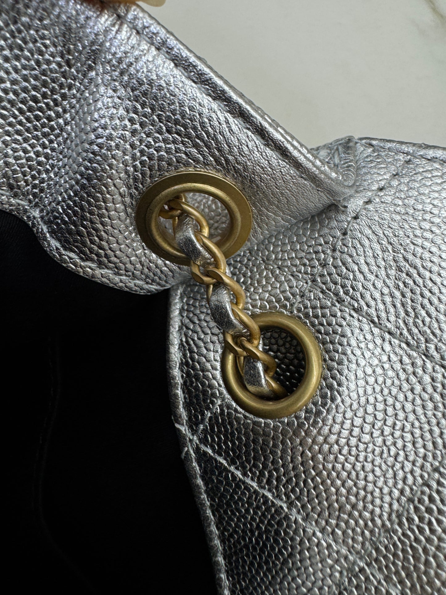 CHANEL 25Bag Small 銀色荔枝皮