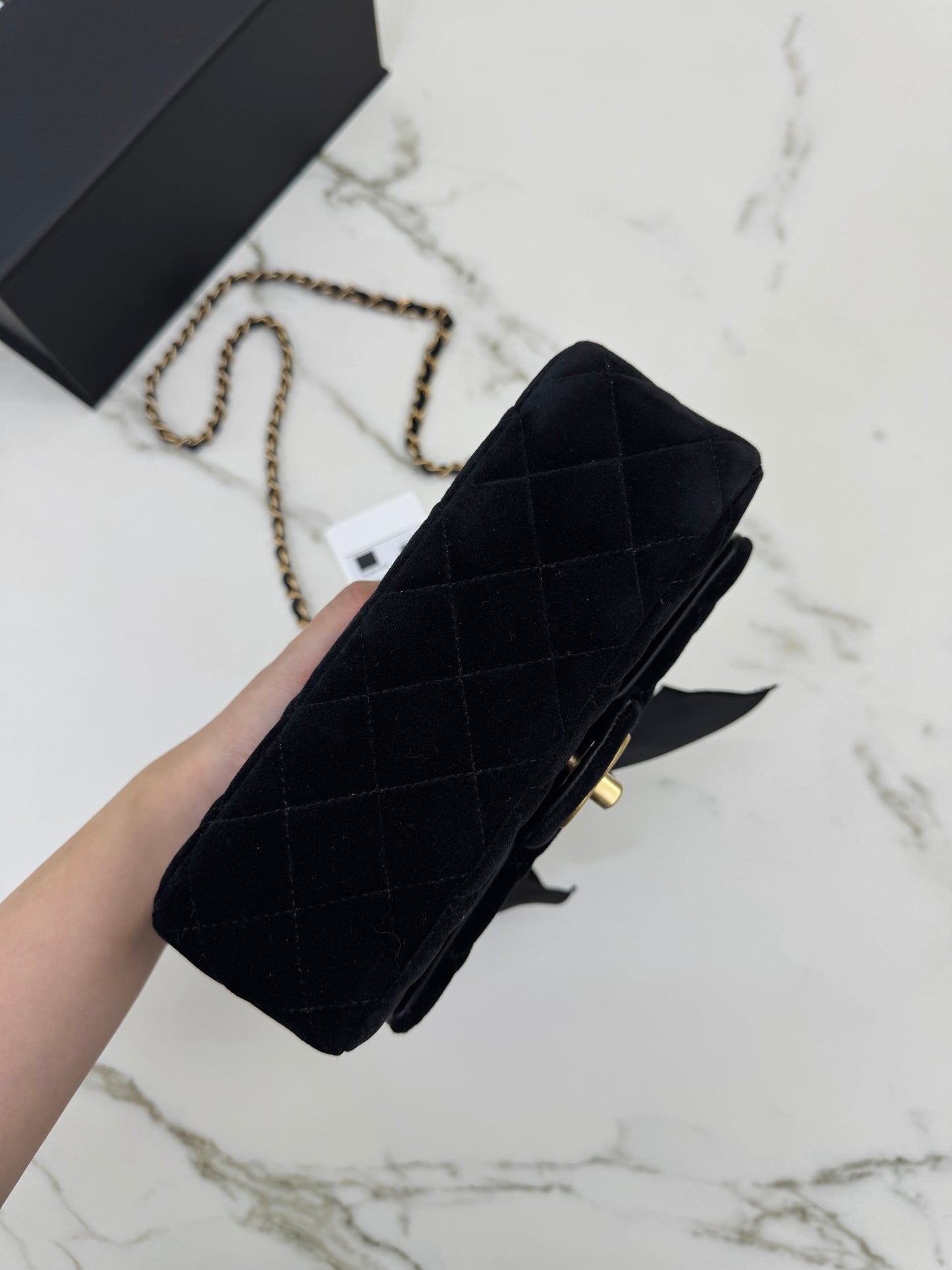 CHANEL 25K 蝴蝶結絲絨 Mini CF Top Handle