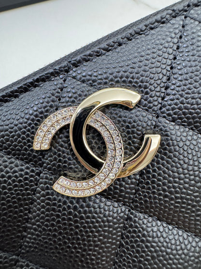CHANEL 24B半鑽扣 加大零錢包 可放對摺紙幣