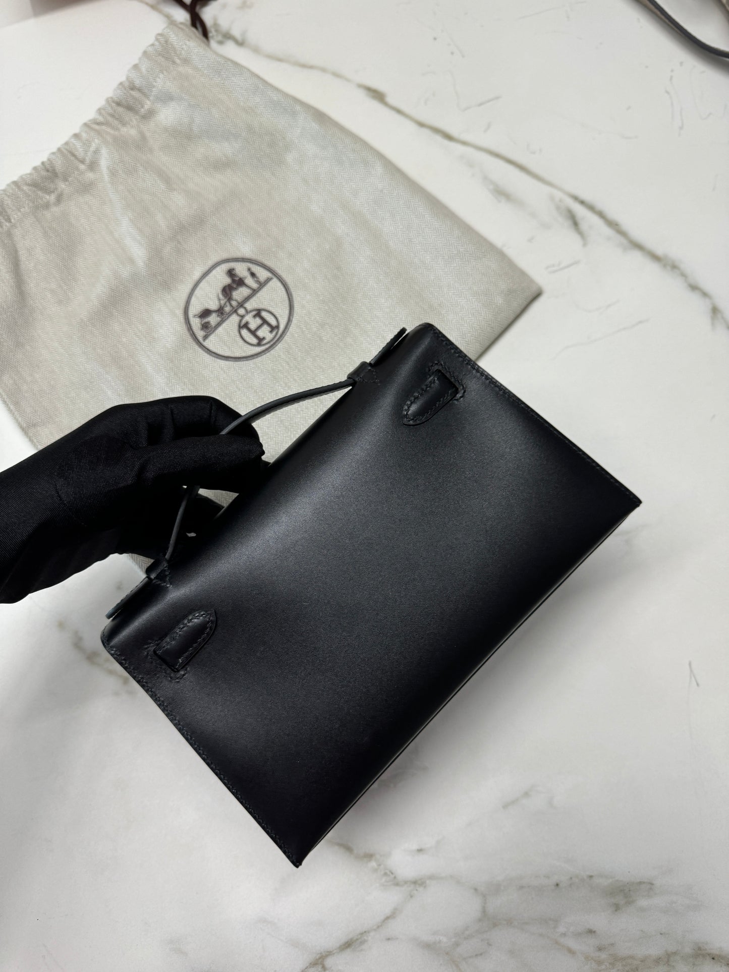 HERMES Mini Kelly I 黑金 Box皮 Kelly Pochette