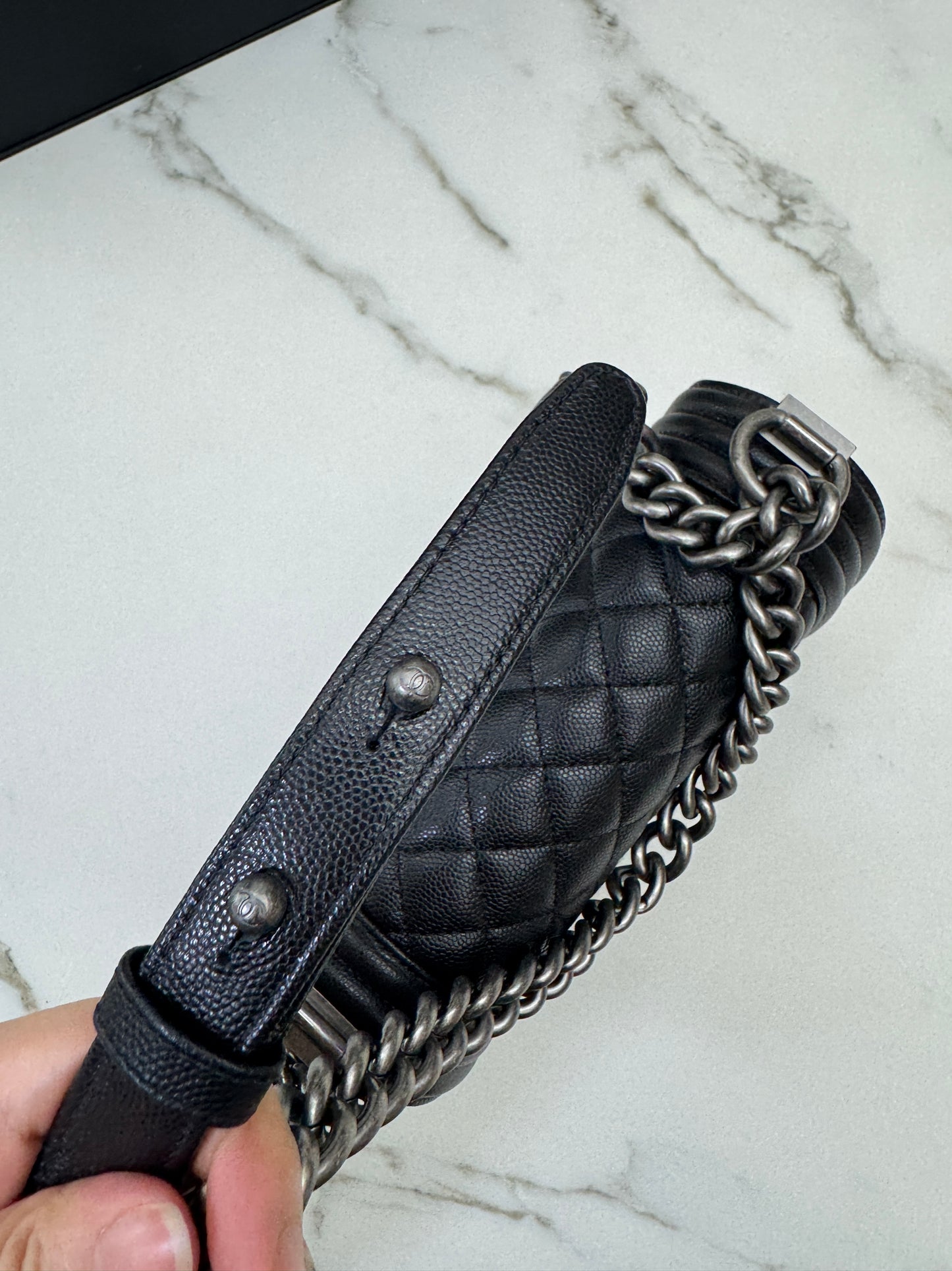 CHANEL Leboy 20cm 黑銀荔枝牛皮