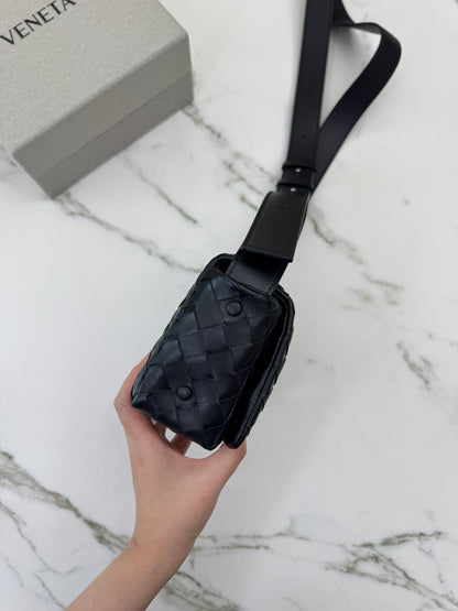 BV Intrecciato Mini Bag with Flap Black