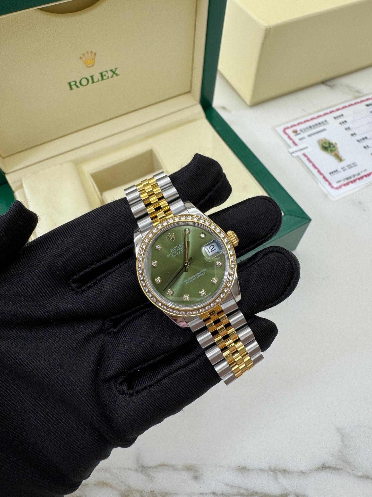 ROLEX Date Just 31mm 橄欖綠鑽圈鑽盤 真鑽版