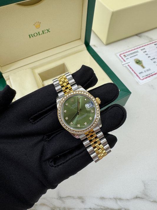 ROLEX Date Just 31mm 橄欖綠鑽圈鑽盤 真鑽版