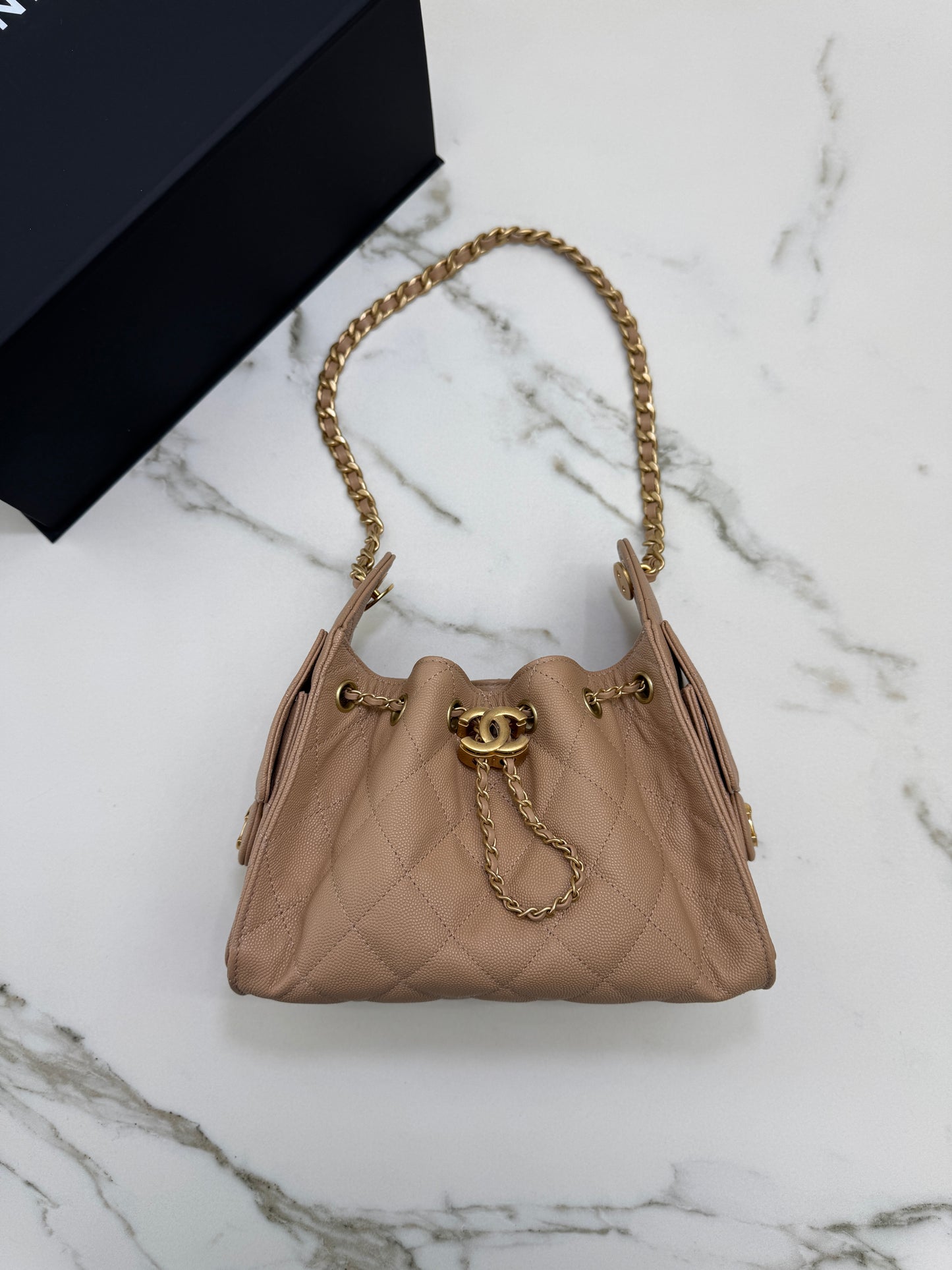 CHANEL Mini 25Bag 奶茶杏荔枝皮 Caviar Calfskin