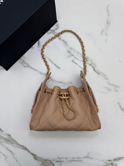 CHANEL Mini 25Bag 奶茶杏荔枝皮 Caviar Calfskin