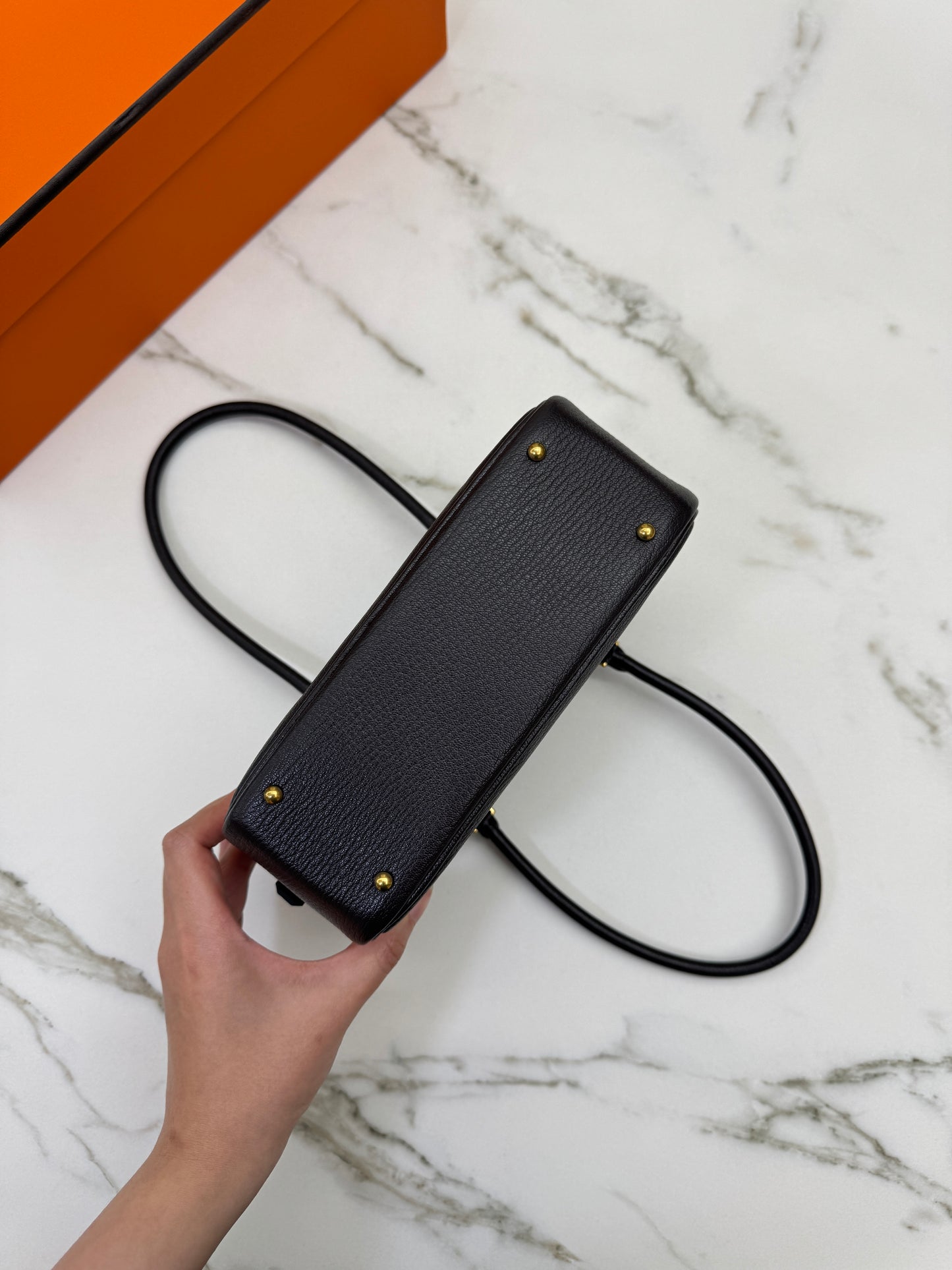 HERMES Mini Plume 一代 烏木色金扣 山羊皮 Ubene GHW Chevre Mysore