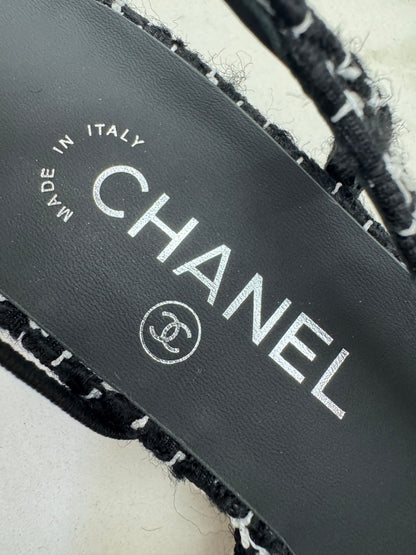 CHANEL Slingback Tweed 黑白粗花呢