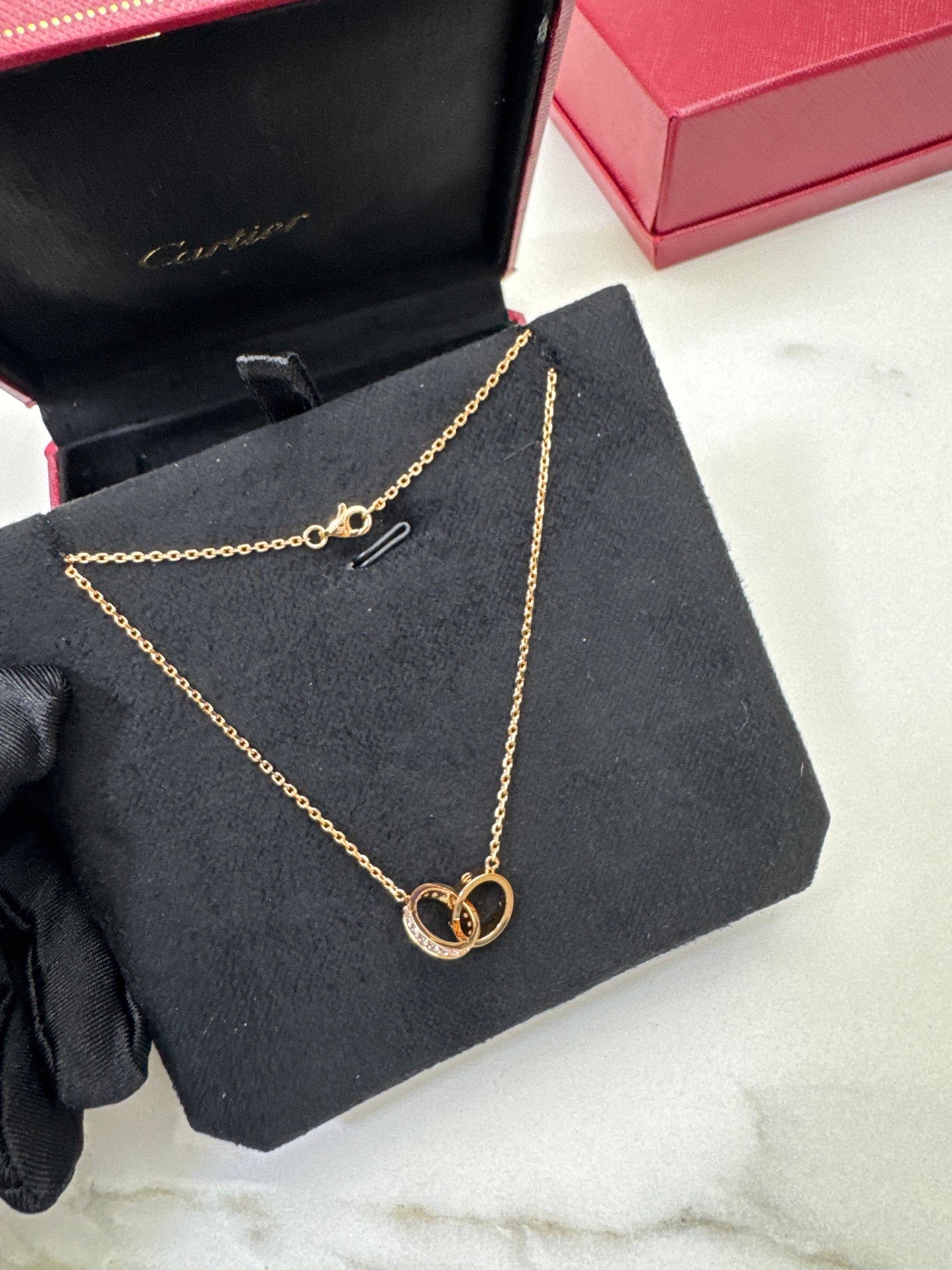 CARTIER Love 雙環項鏈 玫瑰金
