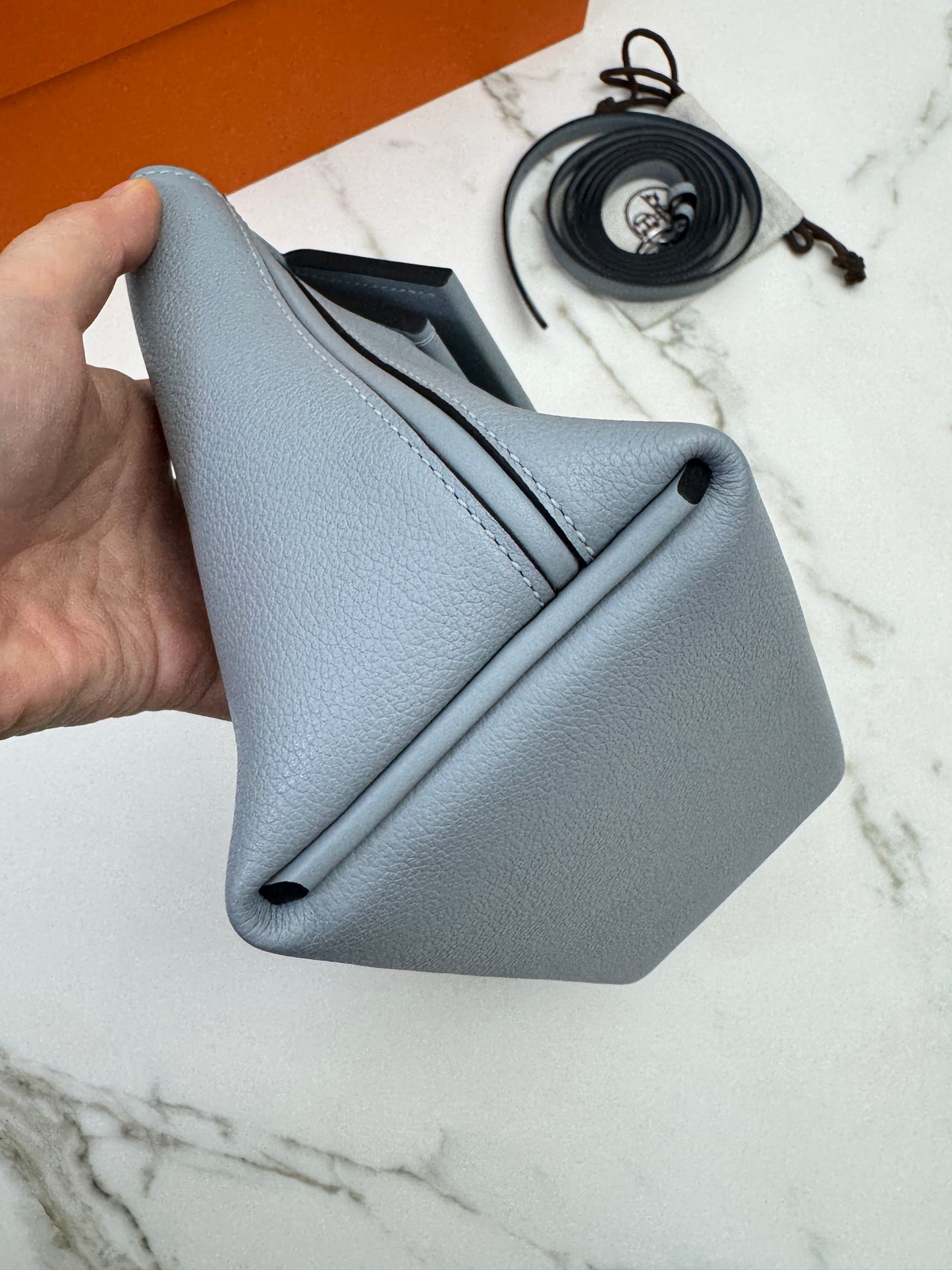 HERMES Mini 2424 木偶灰銀扣 Evercolor Gris Platin PHW
