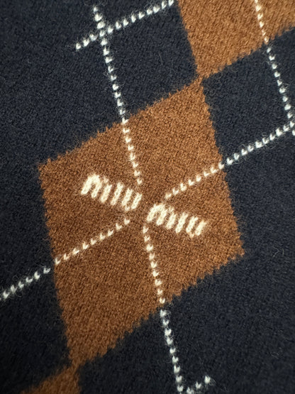 MIU MIU 藍色格紋毛衣開衫