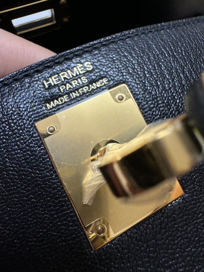 HERMES Kelly Elan 黑金 山羊皮 Mysore