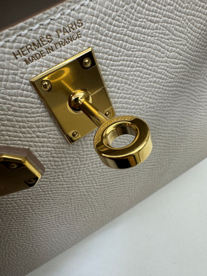 HERMES Mini Kelly II 奶昔白金扣 Epsom GHW