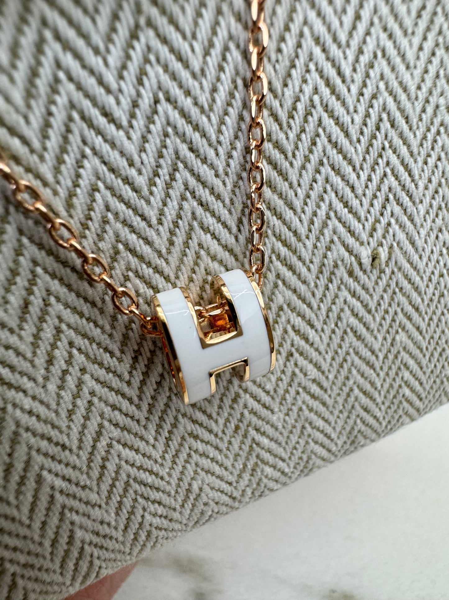 HERMES Mini Pop H 白色玫瑰金項鏈