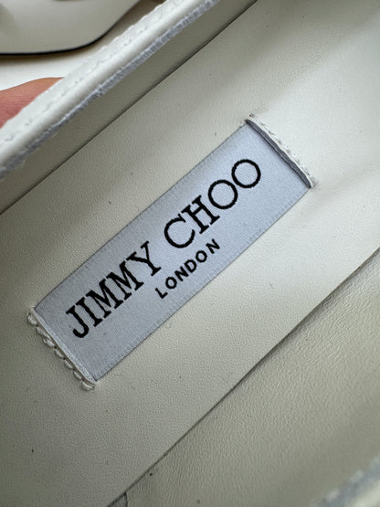 JIMMY CHOO 方頭珍珠拼鑽蝴蝶結 米白