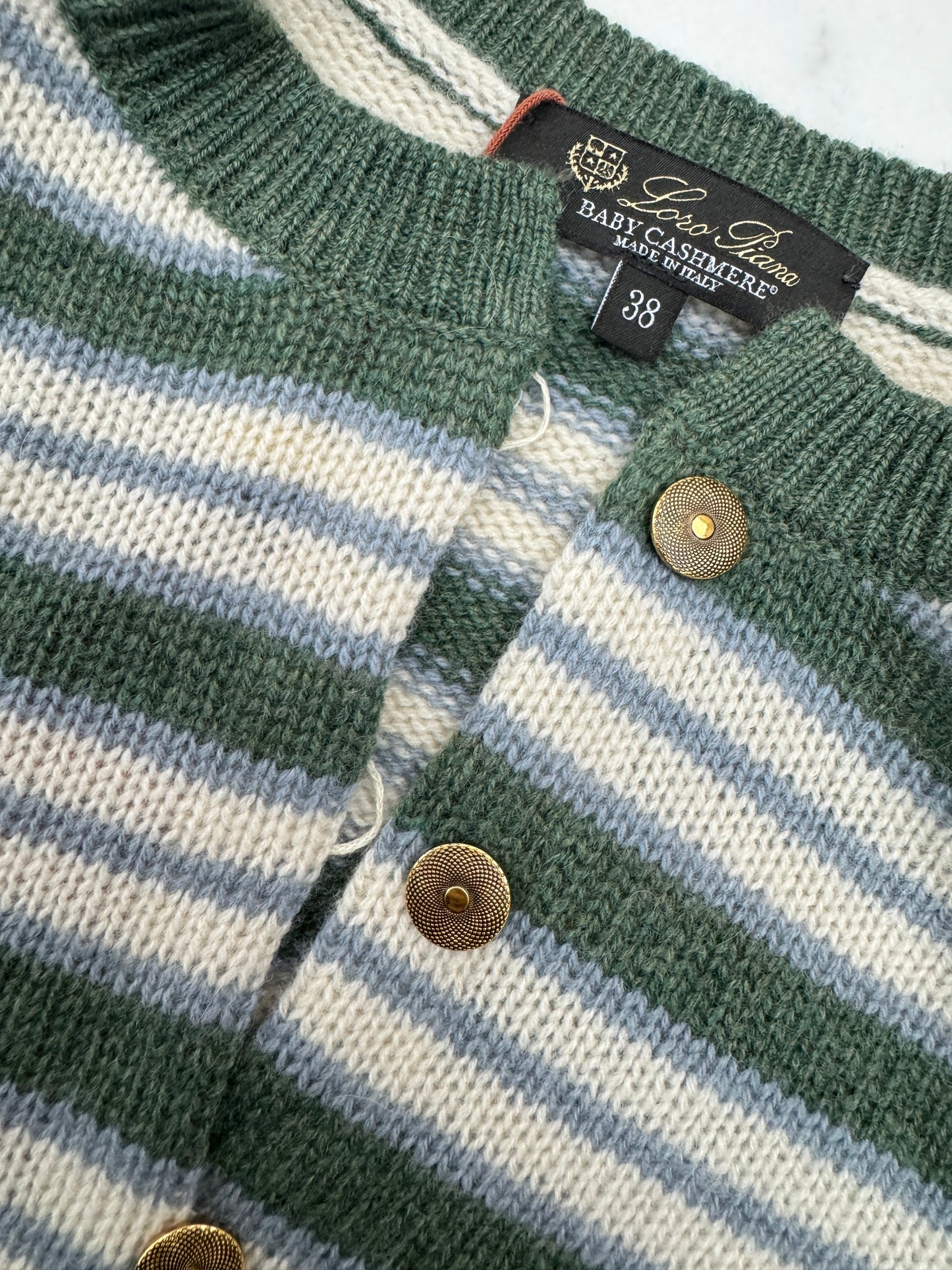 LORO PIANA Baby Cashmere Fobello Stripes Cardigan Green