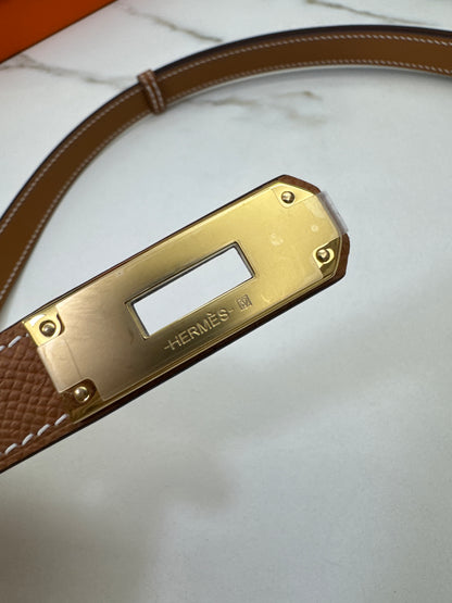 HERMES Kelly 皮帶 金棕金扣 【手縫版】