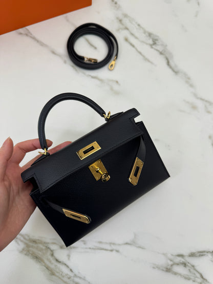 HERMES Mini Kelly II 黑金 Epsom Noir GHW